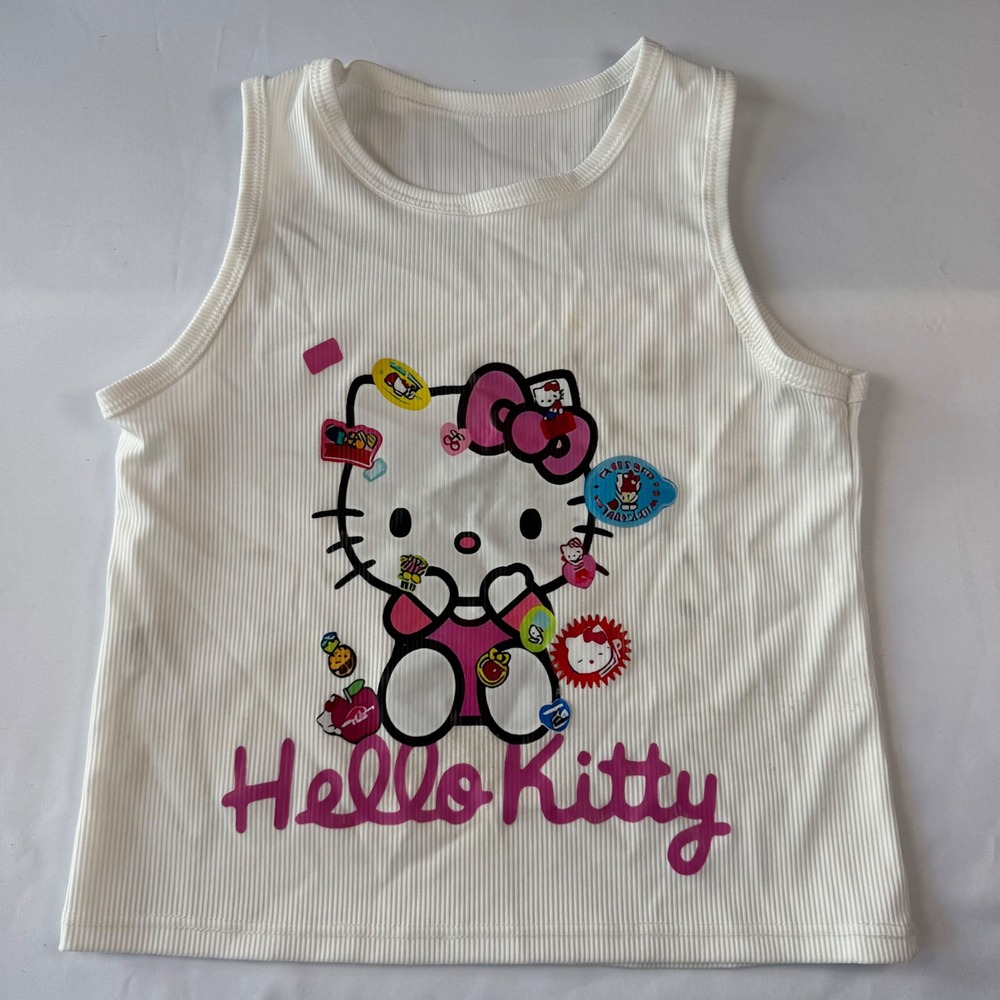 Sanrio Hello Kitty White Ribbed Tank Top Sleeveless Graphic Tee